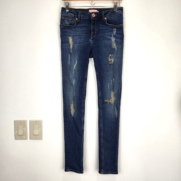 Ted Baker London Brixham Skinny Jeans Womens 28 Blue Distressed Stretch Mid Rise - Picture 1 of 12